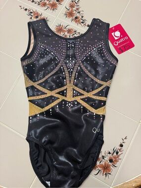 Girls' Black and Gold Sparkle Gymnastics Leotard